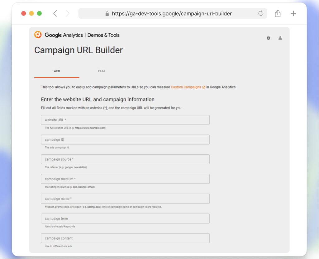 Campaign URL builder that is used to generate links for tracking marketing performance of CTA banners