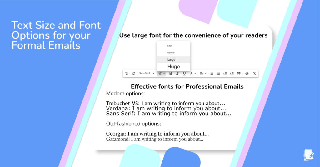 Text size and font options for formal emails