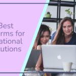 A thumbnail saying "5 Best Platforms for Educational institutions" ; Professor and students are looking excitedly at the screen of a laptop
