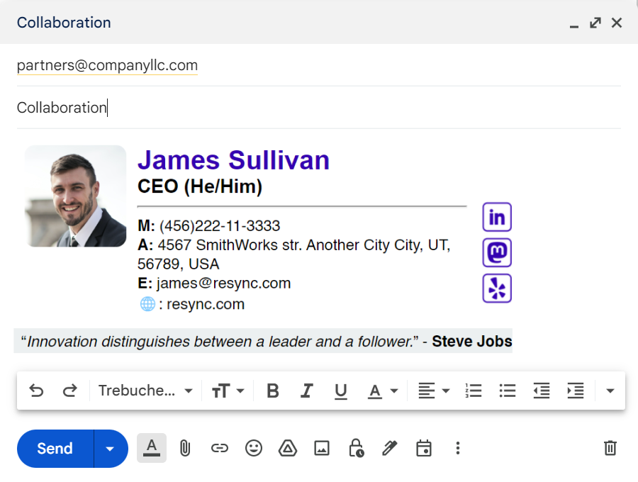 Get a free CEO email signature example in HTML