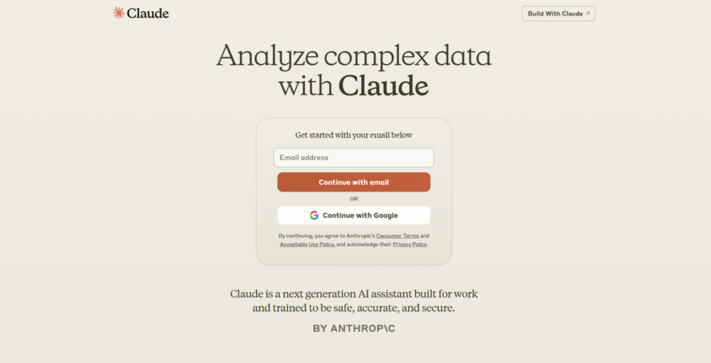 Claude AI's login page. Learn how to access the language model for free