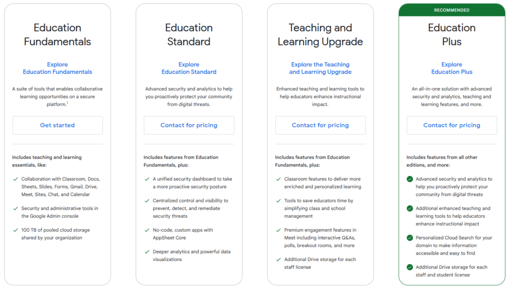 Google Workspace for Education Plans