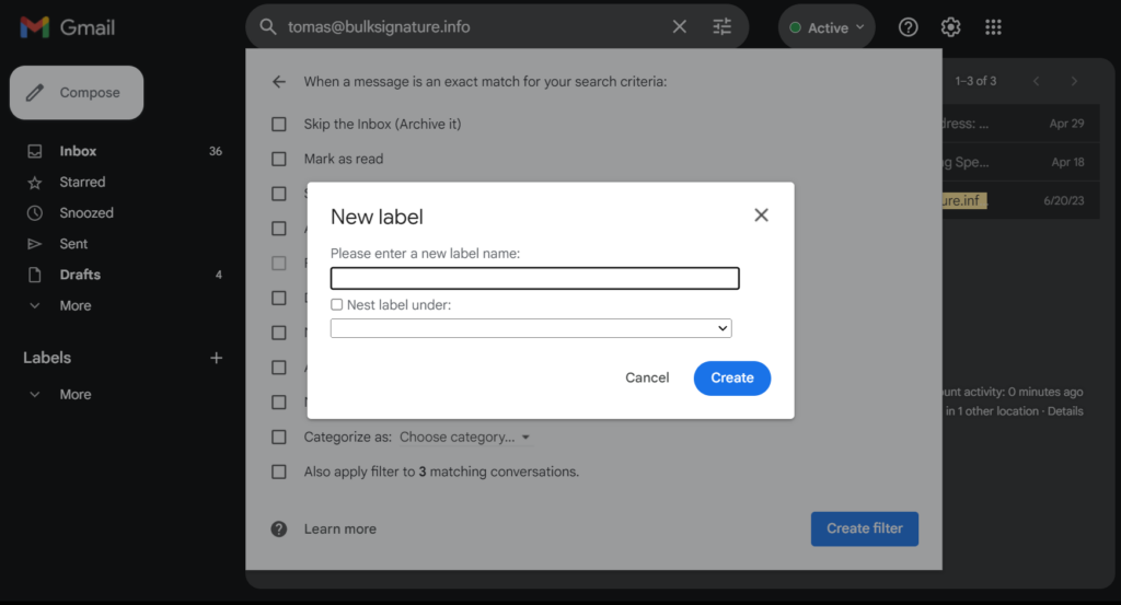 Learn how to create rules in Gmail based on Labels